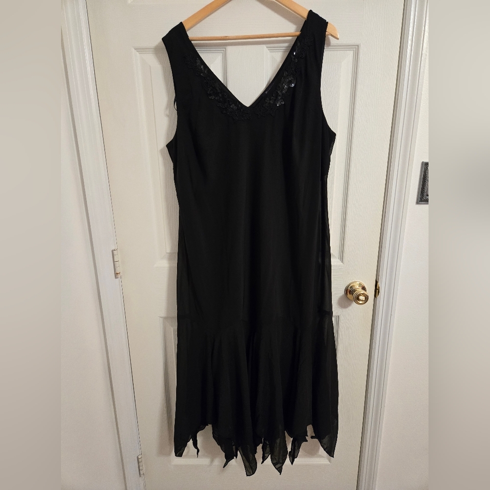 Roaman's Women's Black Sequin Embellished Midi Dress Bias Cut Size 22W